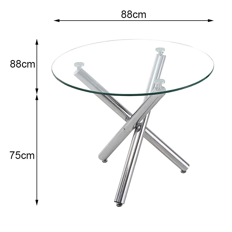 Modern Round Glass Dining Table Chrome Cross Base For Four-Furniture Kingdom